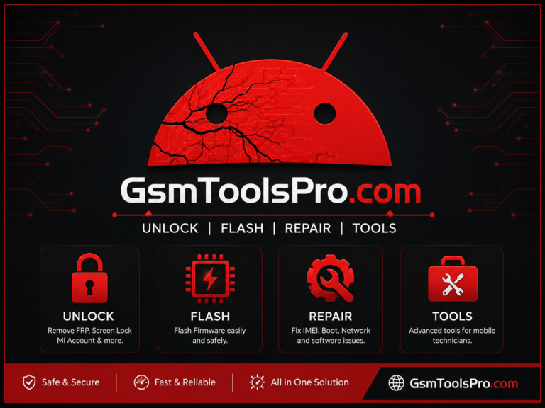 GsmToolsPro mobile repair tools banner for unlocking flashing and repair